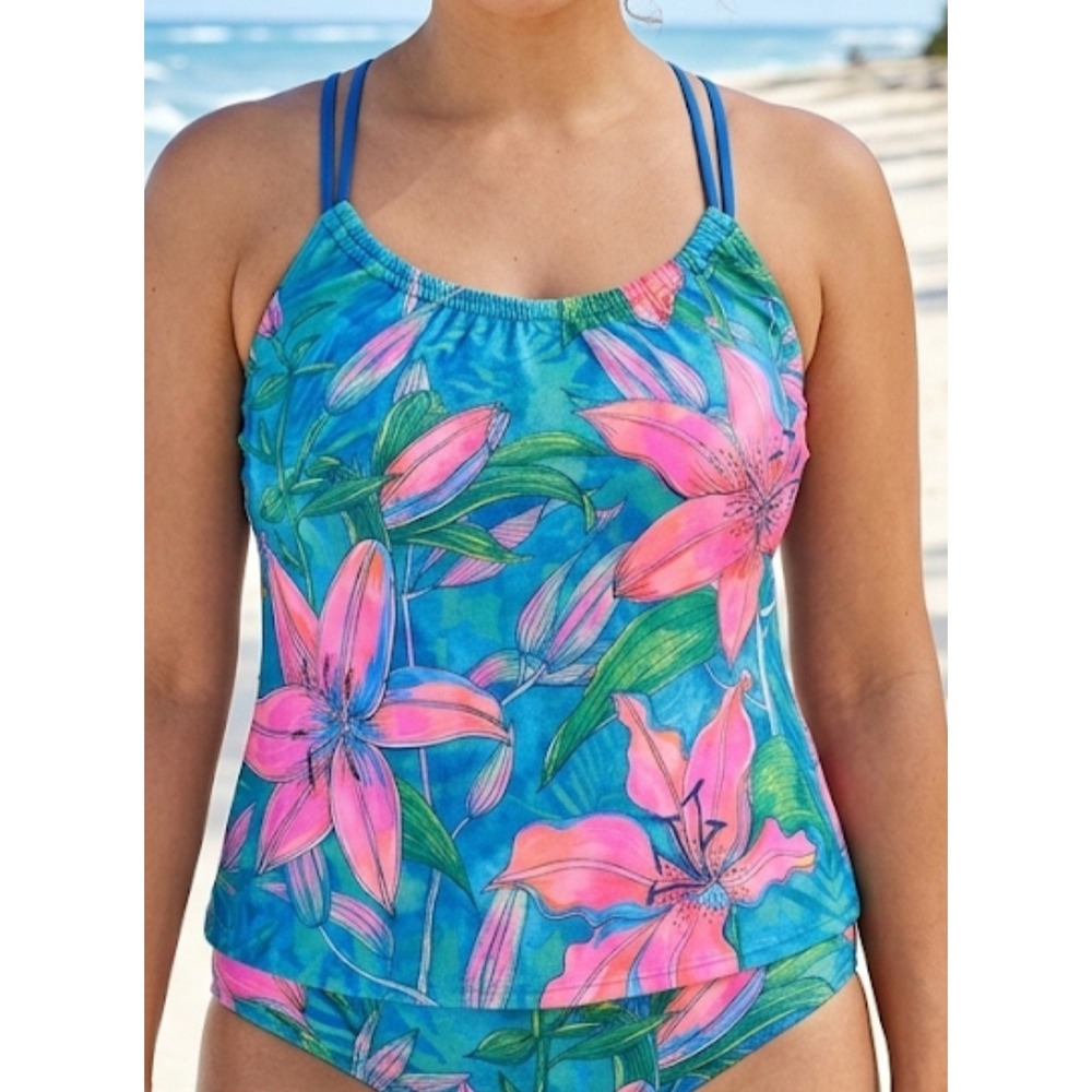 Next by Athena Half Moon Bay  Tankini Swim Top a blue tropical floral Size 36B/C